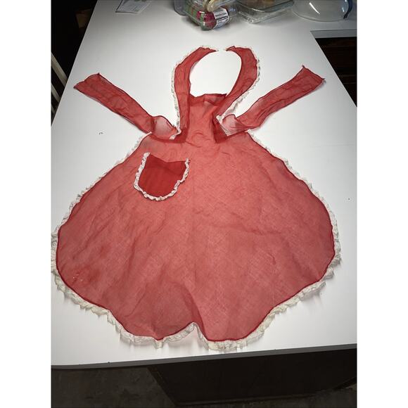 Authentic 1950s Sheer Apron Scarlet Organza Entertaining Pin-Up Chic - Picture 15 of 16